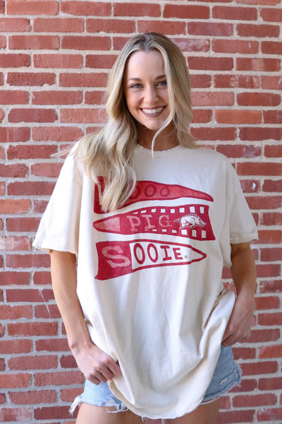 LivyLu Arkansas Razorbacks Pennant Thrifted Tee