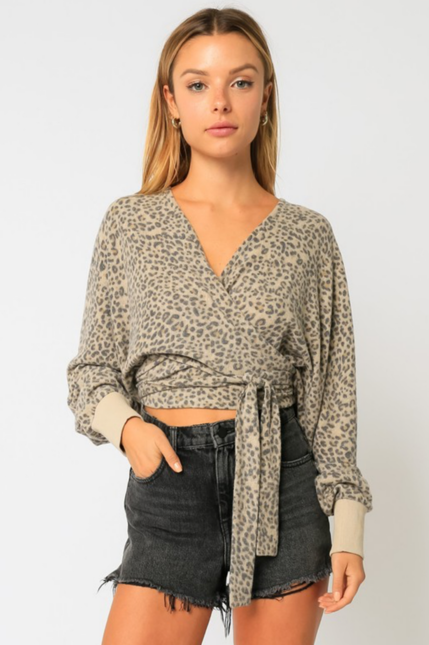 Brushed Leopard Wrap Sweater