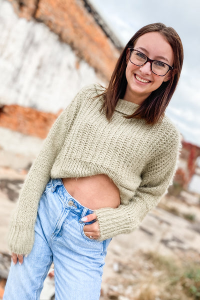 Olive Fuzzy Cropped Sweater