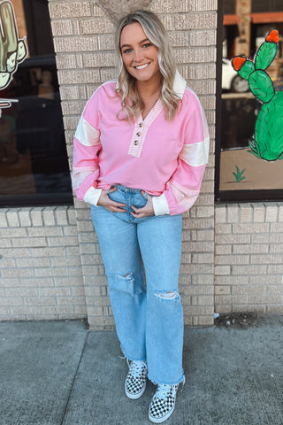 Pink Color Block Oversized Henley