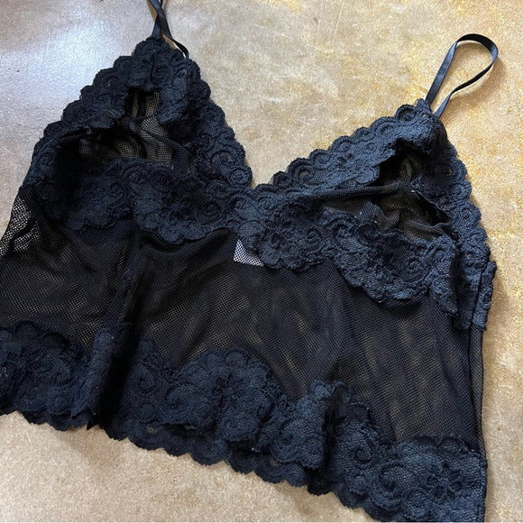 Black Lace Crop Lingerie Top Size Large