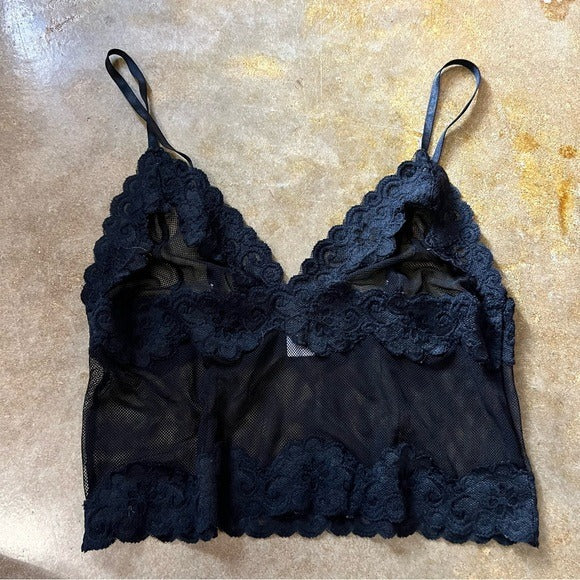 Black Lace Crop Lingerie Top Size Large