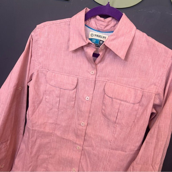 NWOT Magellan Fish Gear Pink Button Down Moisture Wicking Top Extra Small