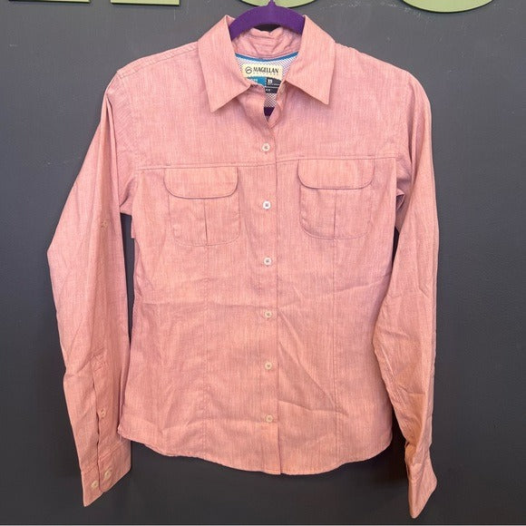 NWOT Magellan Fish Gear Pink Button Down Moisture Wicking Top Extra Small