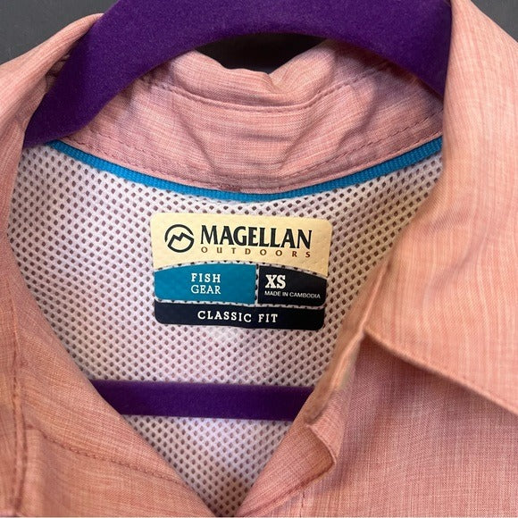 NWOT Magellan Fish Gear Pink Button Down Moisture Wicking Top Extra Small