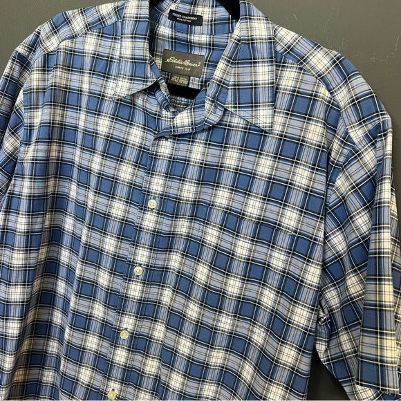 Eddie Bauer Corded Chambray Blue Button Down Large