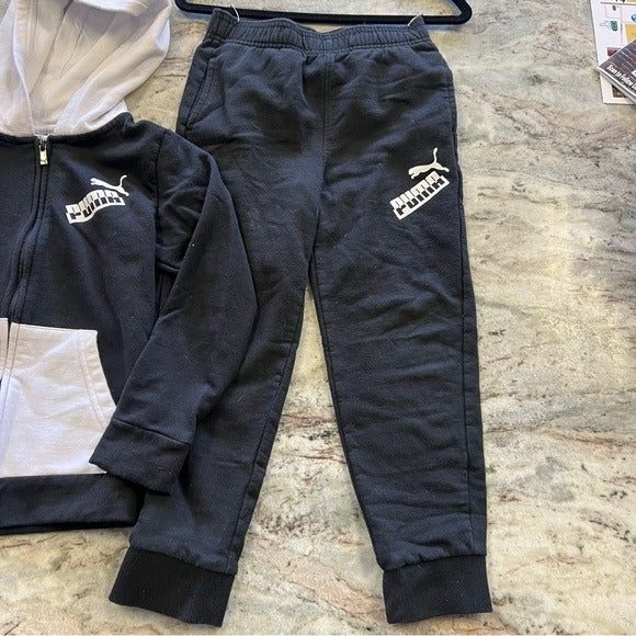 Puma Boys 2 Piece Set Black + White Full Zip Jacket + Joggers Size 6