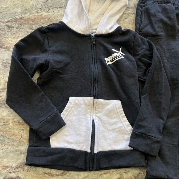 Puma Boys 2 Piece Set Black + White Full Zip Jacket + Joggers Size 6