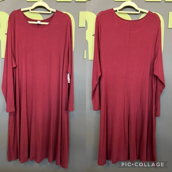 NWT Plus Size Old Navy Burgundy Long Sleeve Dress Size 3X