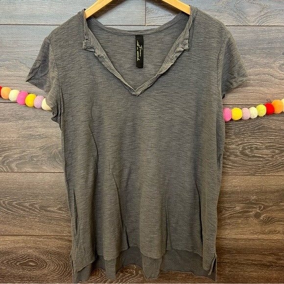 Charcoal Gray V-Neck Slit Side Tee Size M