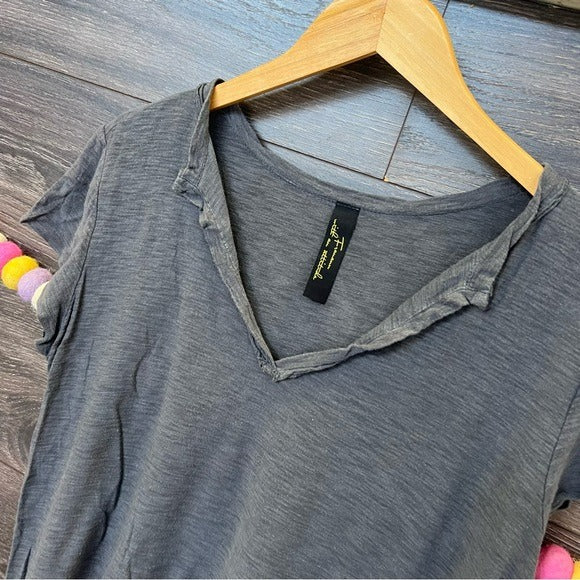 Charcoal Gray V-Neck Slit Side Tee Size M