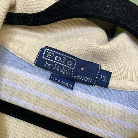 Polo by Ralph Lauren Men's Blue + Yellow Striped Short Sleeve Collared Top XL