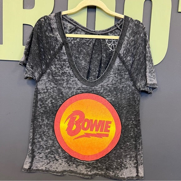 Chaser Bowie Licensed Deep Plunge Scoop Neck Burnout Graphic Tee Small