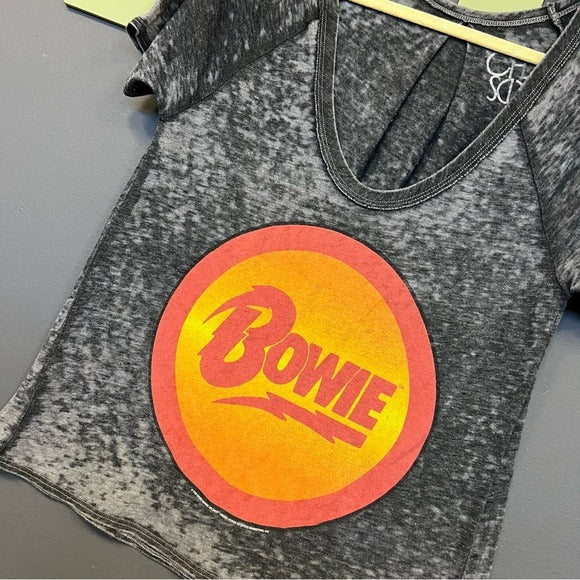 Chaser Bowie Licensed Deep Plunge Scoop Neck Burnout Graphic Tee Small