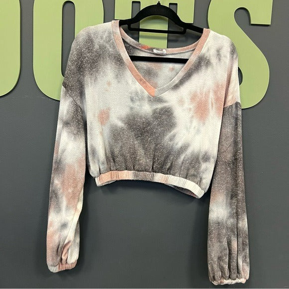 Le Lis Long Sleeve Tie Dye Cropped Top Size Medium