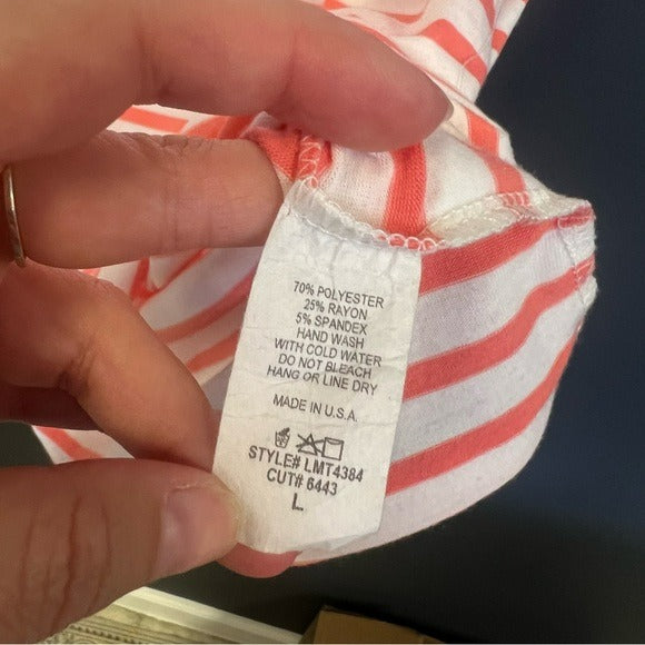 Lovely Melody Boutique Coral + White Striped Ruffle Sleeve Blouse Large