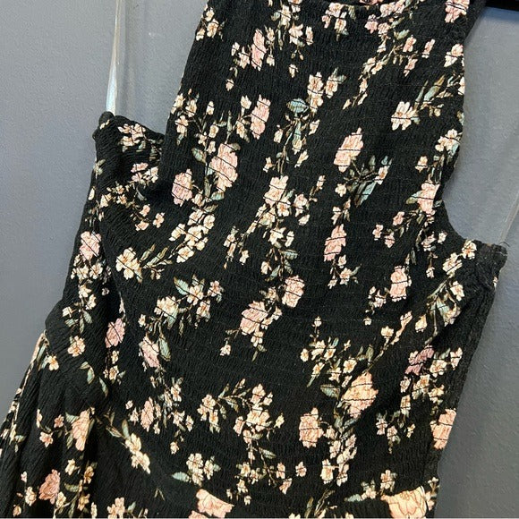 American Eagle Outfitters Floral Black Ruffle Smocked Romper Size Small