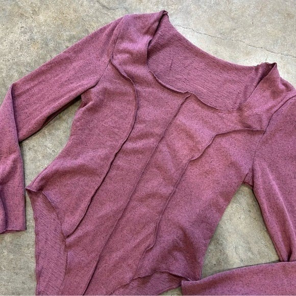 Maroon Square Neck Long Sleeve Bodysuit Size Large