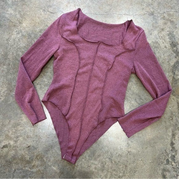 Maroon Square Neck Long Sleeve Bodysuit Size Large