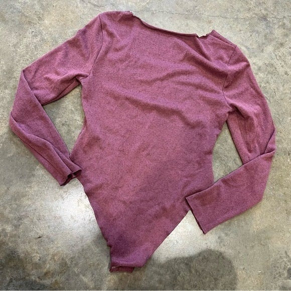 Maroon Square Neck Long Sleeve Bodysuit Size Large