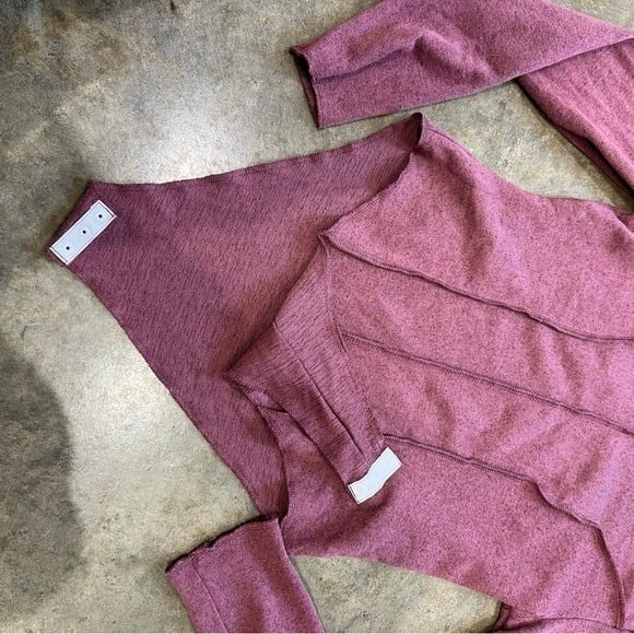 Maroon Square Neck Long Sleeve Bodysuit Size Large