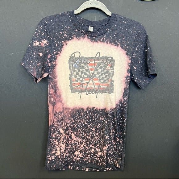 Race Cars & Freedom Bleached Crew Neck Graphic Tee Small