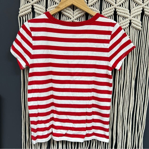 VANS Red + White Striped Embroidered Graphic Baby Tee Size Small