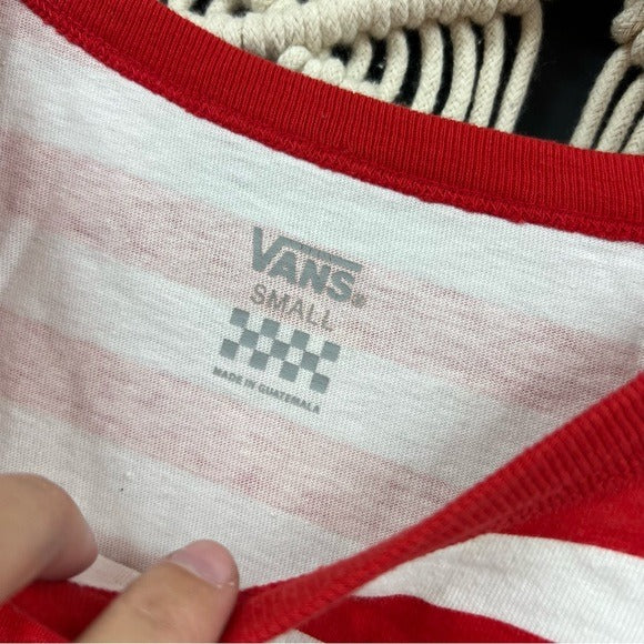 VANS Red + White Striped Embroidered Graphic Baby Tee Size Small