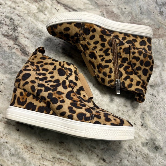 Leopard Wedge Sneaker Shoes Size 10