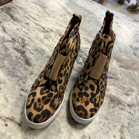 Leopard Wedge Sneaker Shoes Size 10