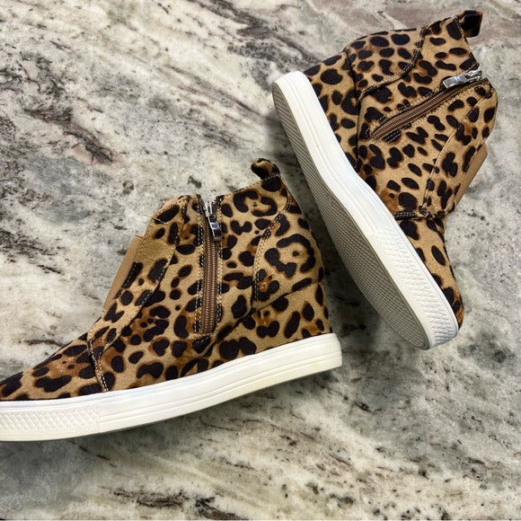 Leopard Wedge Sneaker Shoes Size 10