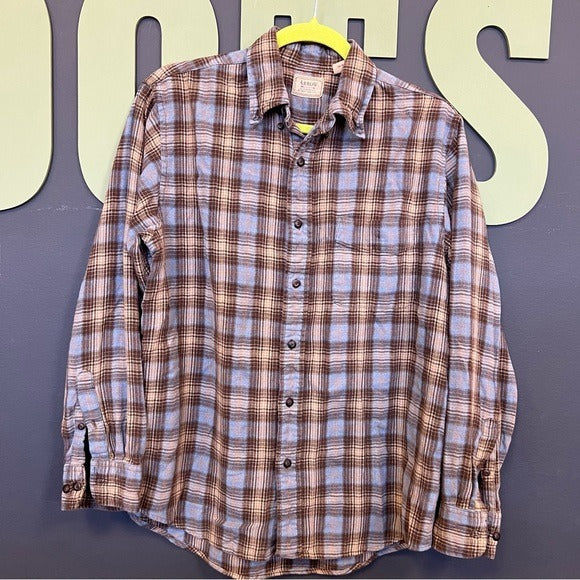 Arrow Blue Jean Co Blue + Brown Plaid Flannel Button Down Men’s Top Medium