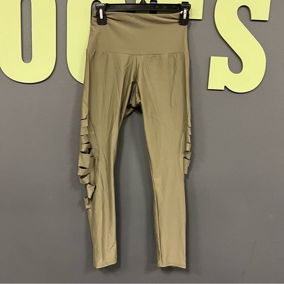 Olive Green Side Slit Workout Leggings Size S/M