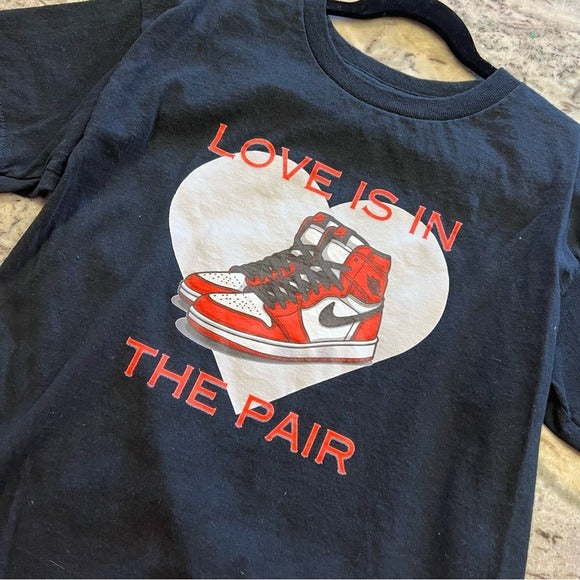 Love is in the Pair Jordan Black Graphic Tee Youth Medium