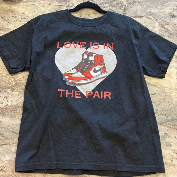 Love is in the Pair Jordan Black Graphic Tee Youth Medium