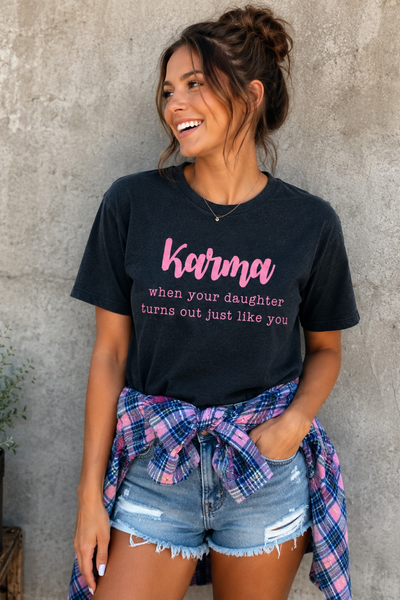 Karma Charcoal + Pink Graphic Tee