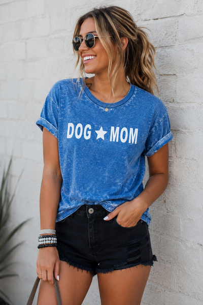 Dog Mom Blue Acid Wash Tee