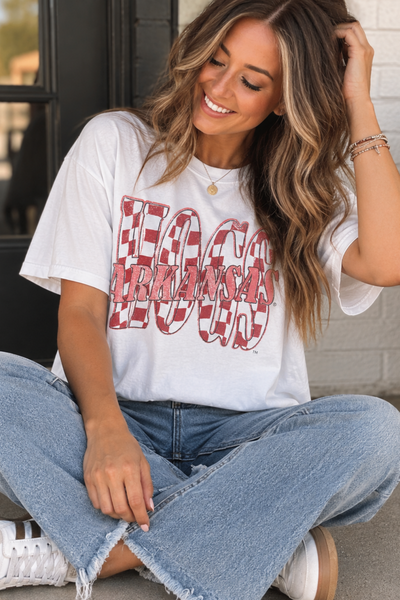 LivyLu Arkansas Razorback Checked CC Tee