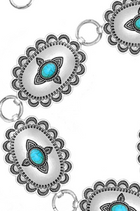 Aztec Flower Turquoise + Silver Concho Belt