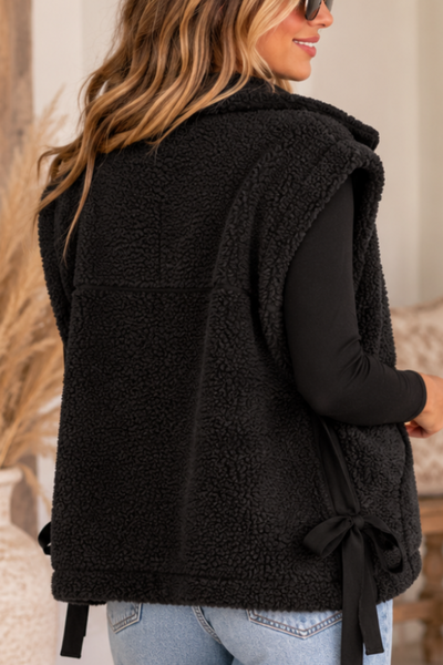 Black Side Tie Sherpa Vest