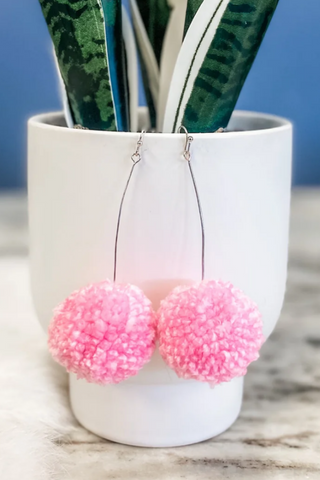 Light Pink Pom Pom Dangle Earrings - Small