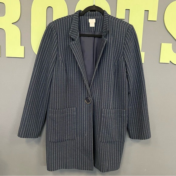 Chico’s Navy White Striped Quilted Boyfriend Blazer L