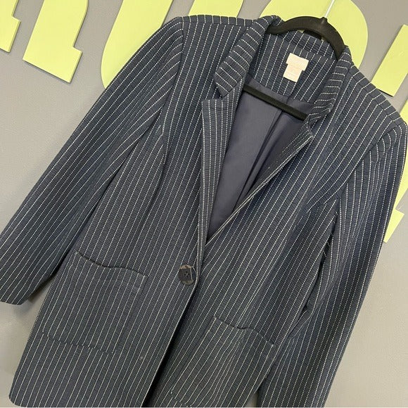 Chico’s Navy White Striped Quilted Boyfriend Blazer L