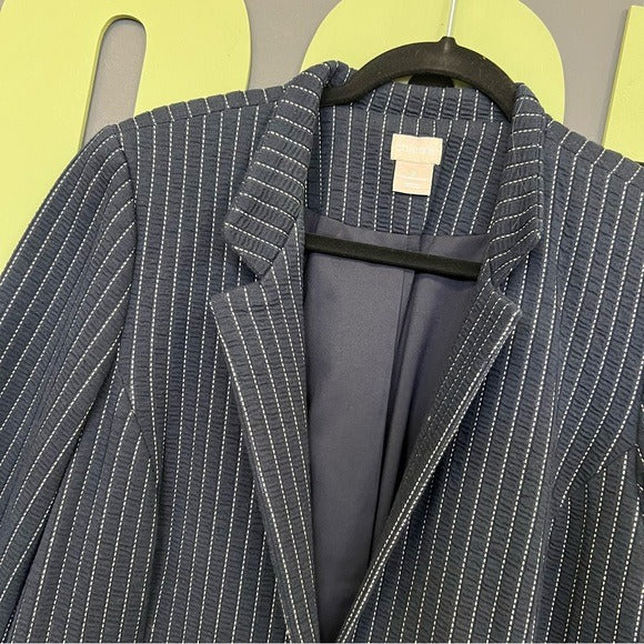Chico’s Navy White Striped Quilted Boyfriend Blazer L