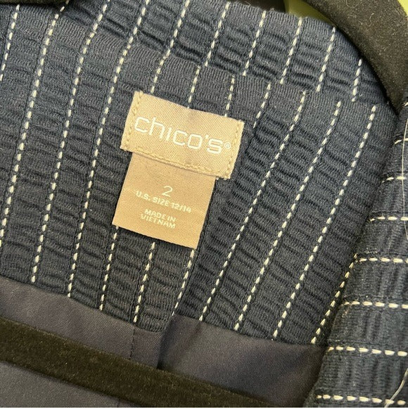 Chico’s Navy White Striped Quilted Boyfriend Blazer L