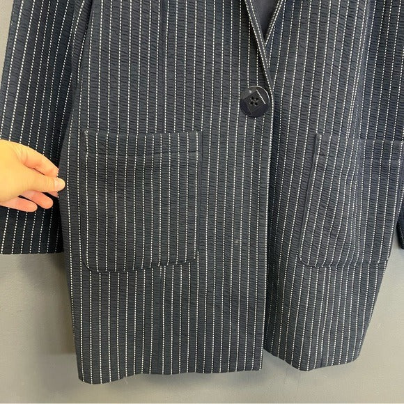 Chico’s Navy White Striped Quilted Boyfriend Blazer L