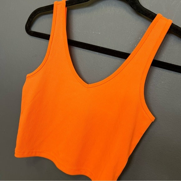 Neon Orange V-Neck Crop Top Tank Top Medium