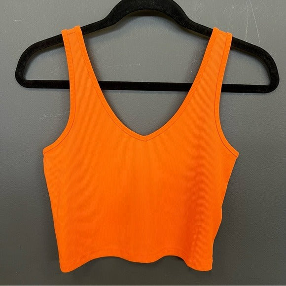 Neon Orange V-Neck Crop Top Tank Top Medium
