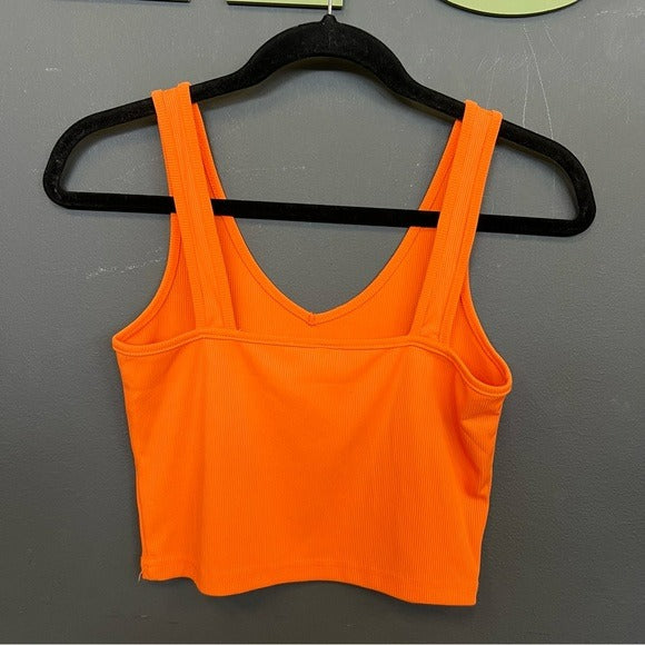 Neon Orange V-Neck Crop Top Tank Top Medium