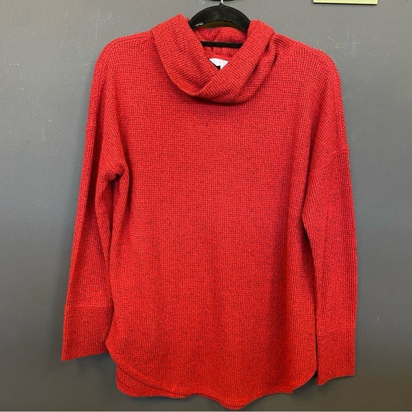 Time and Tru Women's Waffle Cowl Neck Red Sweater Medium